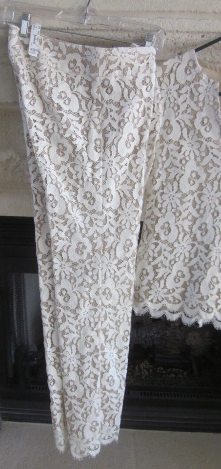 TRINA TURK MARFIL CREMA ENCAJE MALLA TÚNICA TOP PANTALONES CONJUNTO 2 PIEZAS TALLA 4 6 TRAJE NWT Foto 3 de 4