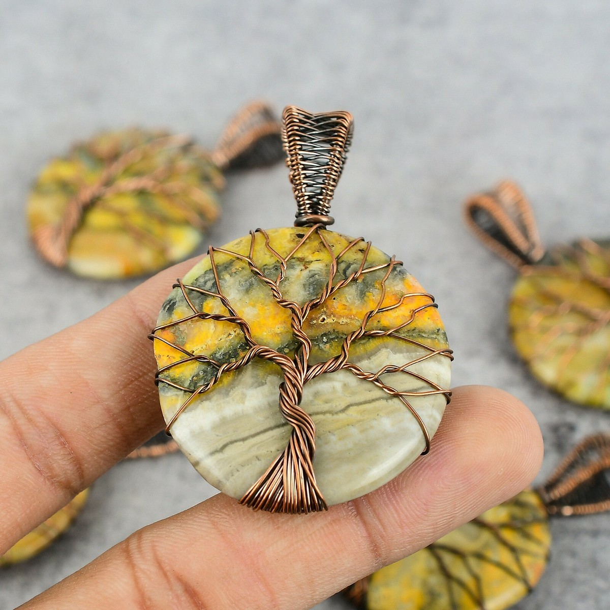Tree Of Life Bumblebee Jasper Gemstone Pure Copper Wire Wrap  display picture 1