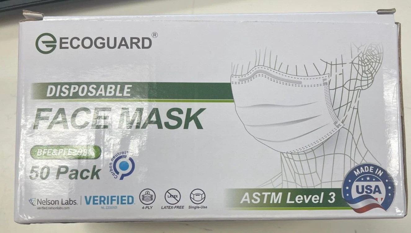 Adult Face Masks Disposable Made in USA, 4 Ply multi-color 50 Pack