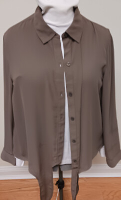 Chico's size 2, long sleeved, dark taupe button front shirt, very ...
