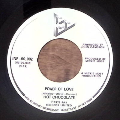 HOT CHOCOLATE EVERY 1'S A WINNER/POWER OF LOVE INFINITY RECORDS VINYL 45 62-187