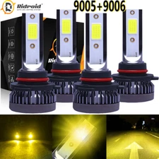 9005 9006 LED Headlights Kit Combo Bulbs High Low Beam 3000K Super Yellow Bright