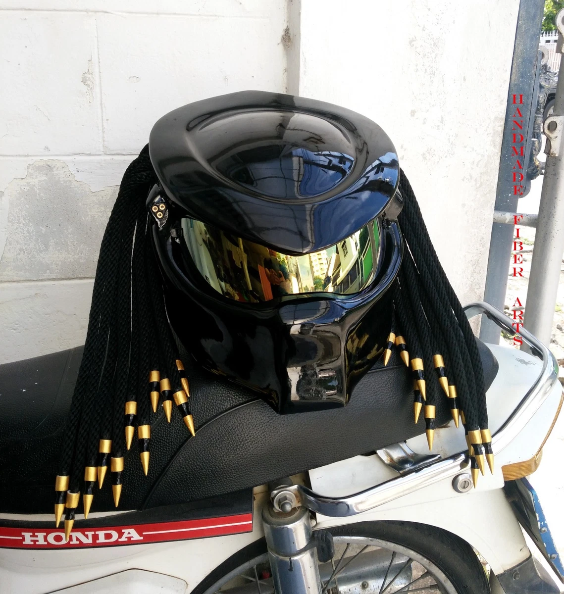 Black Custom Predator Motorcycle Helmet 