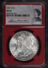 1881-S Morgan Dollar NGC MS-66 Red Cross Clara Barton Signature Label