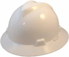 MSA 475369 V-GARD WHITE FULL-BRIM HARD HAT WITH FAS-TRAC III RATCHET SUSPENSION