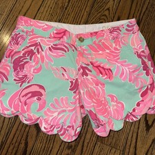Lilly Pulitzer Buttercup Shorts Love Birds Pink Mint Green size 0 Scalloped Edge