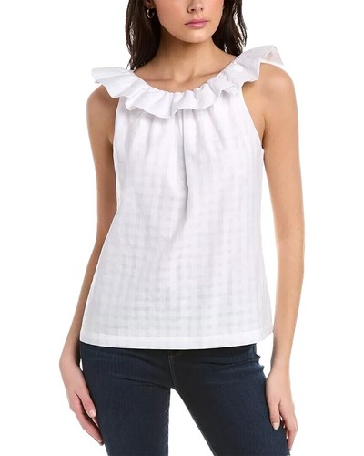 TRINA TURK Black Blouse Short Sleeves Scoop Neck w/ Ruffles