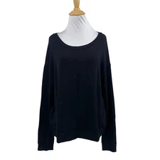 Michael Stars Sweatshirt Womens L Large Black Scoop Neck Stretch Pullover Boxy