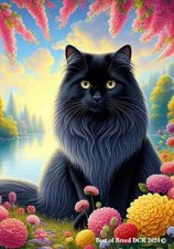 Black Longhaired Cat Springtime Flag