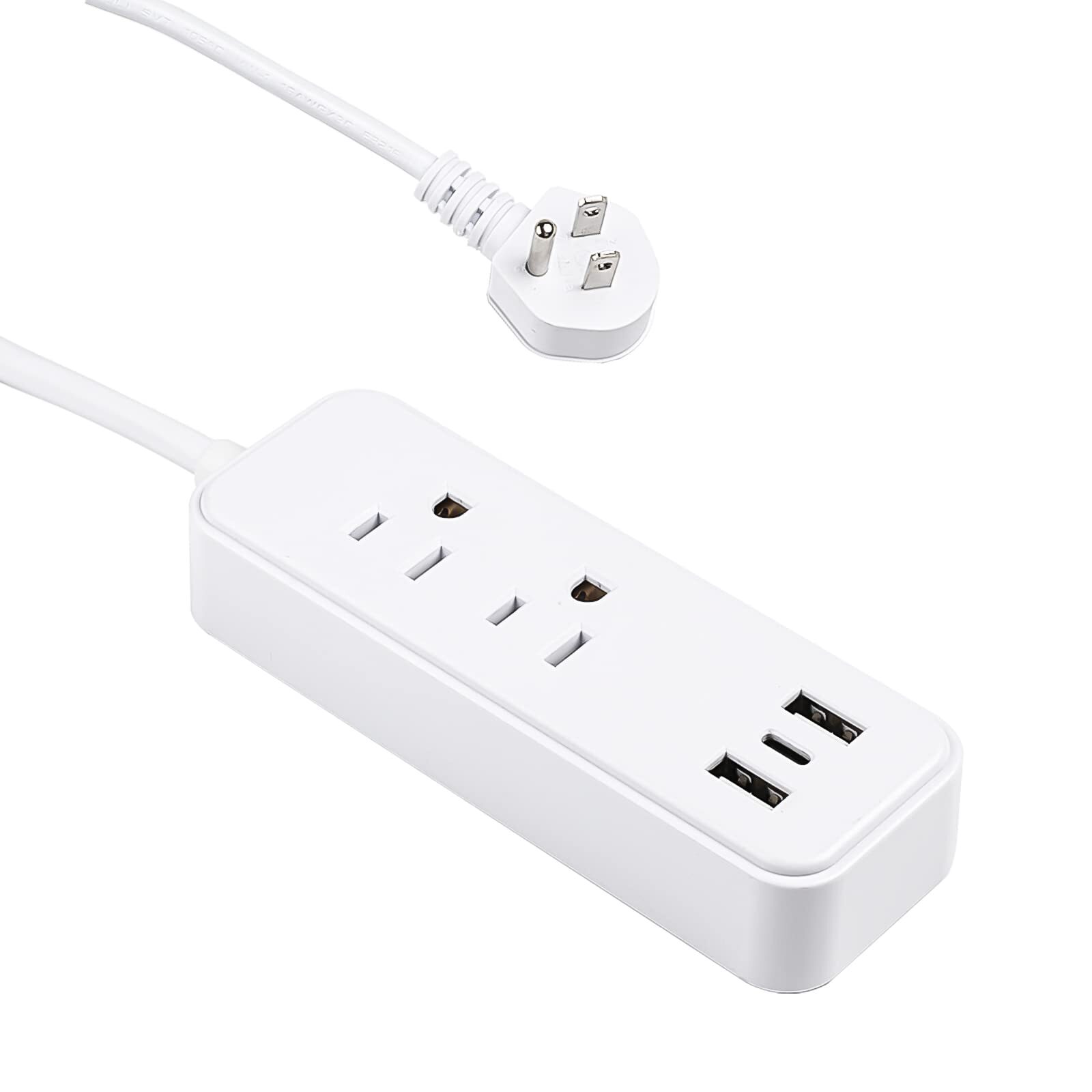 2-Outlet Power Strip with 3 USB Ports(1 USB-C), Flat Plug, 6 ft Power Cord, D...