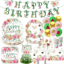 Floral Birthday Party Disposable Tableware & Decorations Set - Multicolor