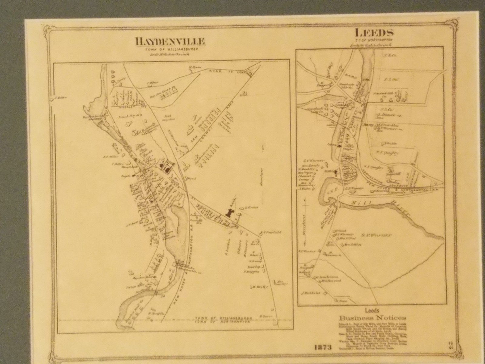 Antique Matted 1873 Map of Haydenville & Leeds Williamsburgh Massachusetts MA eBay
