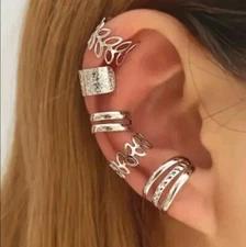 5 pc Silver Ear Cuff Helix Cartilage Clip On Wrap Earrings Fast Free Shipping