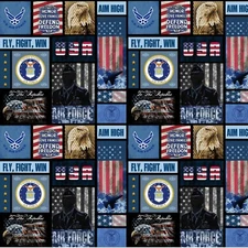 United States Military US Air Force USAF Cotton Fabric with Block Flag Print