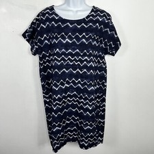Old Navy T Shirt Dress Sz M Blue White Chevron Coastal Casual Modern Chic