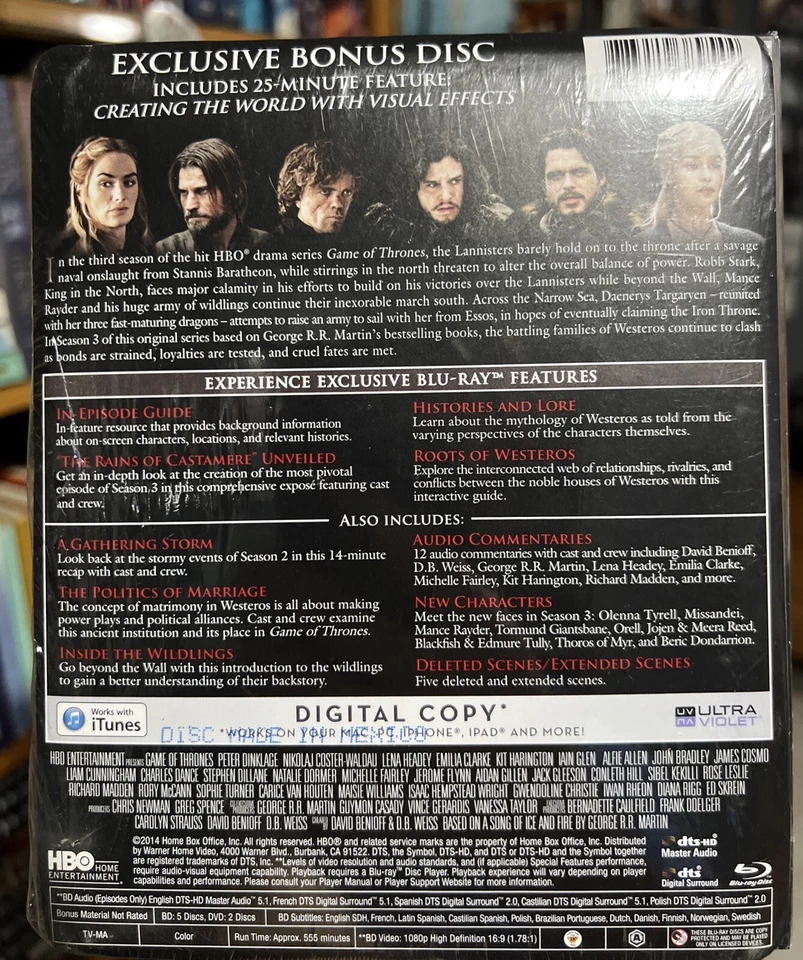NEW Game of Thrones: Season 3 w/ Bonus Disc & Slipcover (Bluray + DVD + Digital) - Image 2 of 4