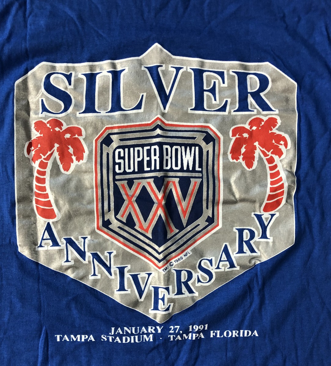 Super Bowl XXV (25) Silver Anniversary T-Shirt Trench Mfg
