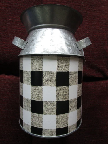 Black & White Buffalo Check Milk Can Large Farmhouse Rustic Country Galvanized