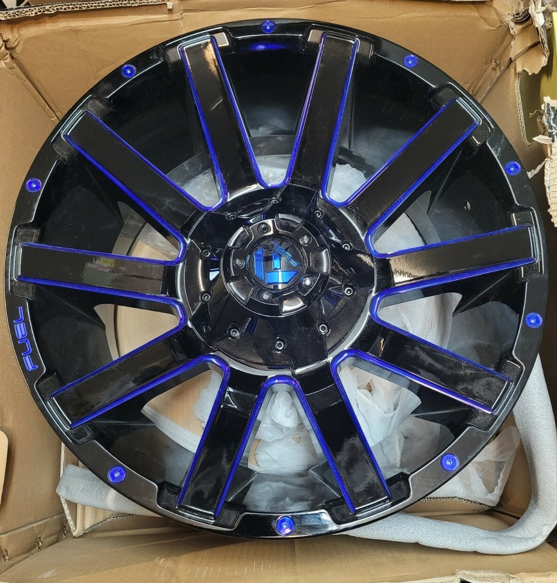 One 20x10 Fuel D644 Contra 8x170 -18 Gloss Black Blue Tint Wheel