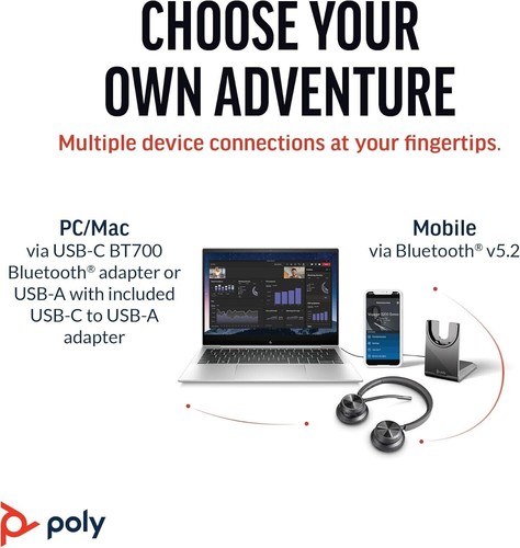 Poly Voyager 4320 UC BT 5.2 Wireless Headset WFH Smart Plantronics Teams Cert. - Afbeelding 10 van 12