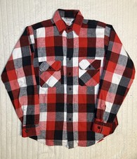 Vintage Five Brother Flannel Mens Small Made In USA Gray White Red Black Plaid
