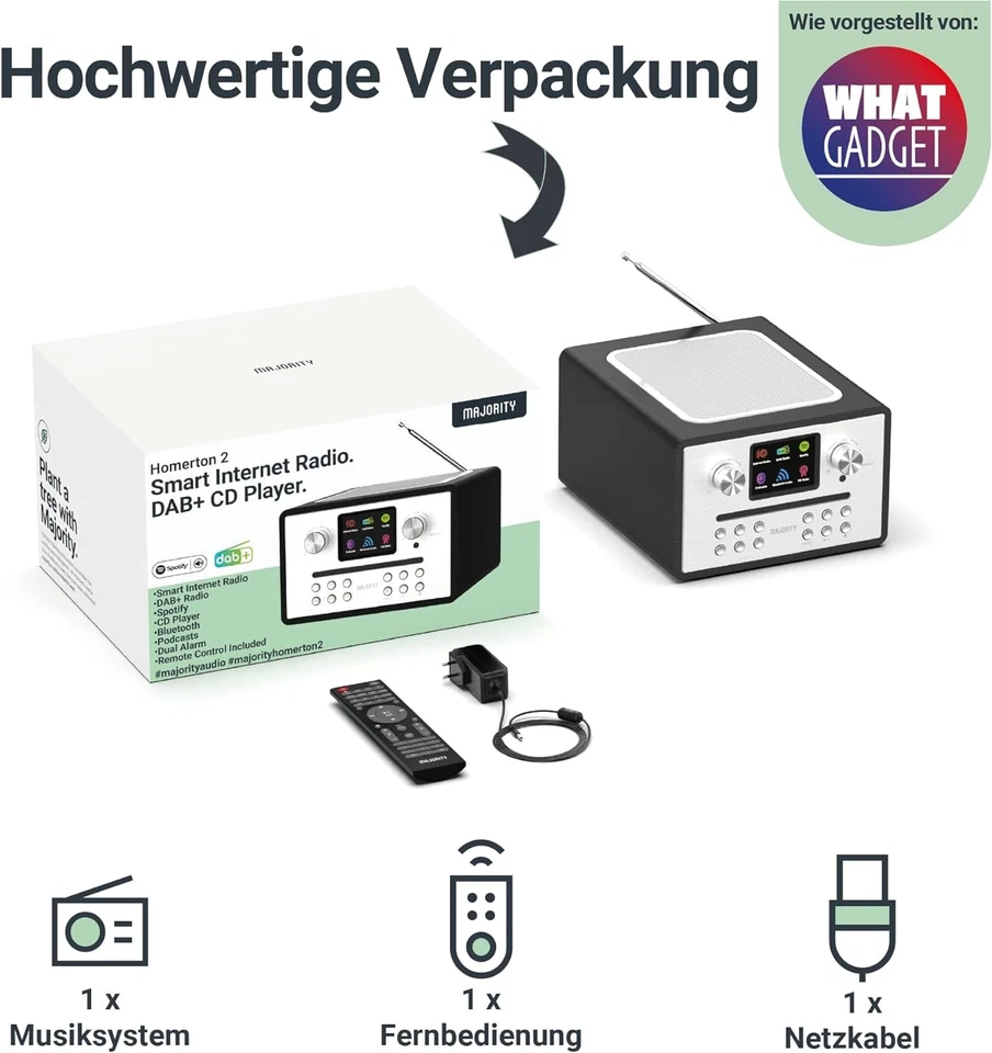 Radio por Internet CD. DAB+, BT, mando a distancia, Majority Homerton 2, negr... - Imagen 2 de 4