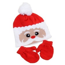 Santa Christmas Red Beanie Hat and Mittens Set Toddler NEW