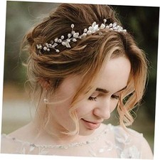 Pearl Bridal Headband Silver Rhinestone Hair Vine Headpiece Wedding Hair
