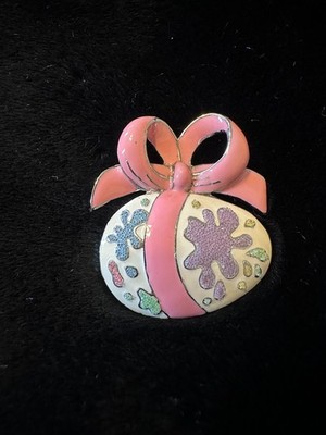 SJF Steinmetz Easter Egg Brooch, Floral Pastel Pink Cream Bow 49922, Vintage