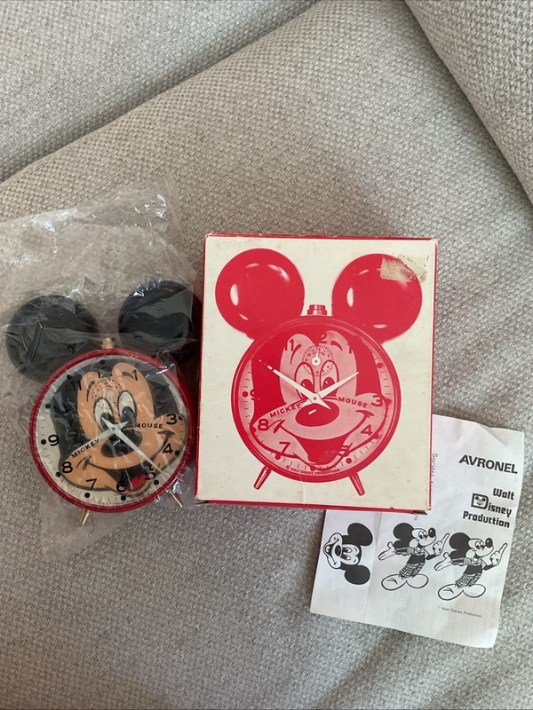 Vintage Avronel Mickey Mouse Alarm Clock West Germany Hand Wind Tested & Works