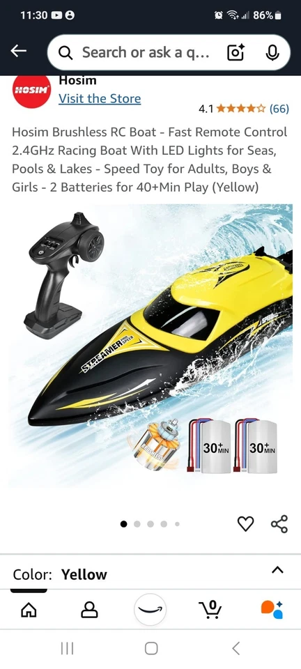 Fast Remote Control Boat for Kids & Adults - 2.4G RC Toy Rechargeable Batteries - Image 2 of 4
