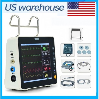 US Stock 8 '' Portable Multi-parameter Patient Monitor ECG NIBP  TEMP SP02 RESP