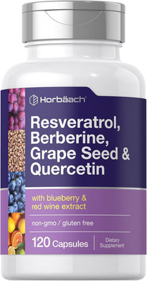 Resveratrol berberina semilla de uva quercetina 120 cápsulas antioxidante vegeta