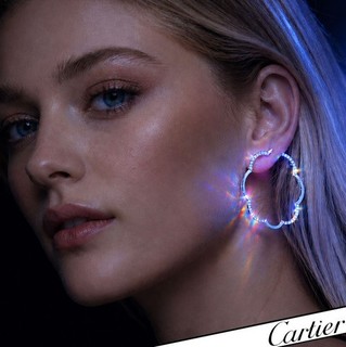 CARTIER Diamond Earrings 18K Gold VS Diamond Flower Earrings Hoop Estate