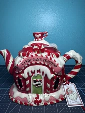 Blue Sky Clayworks Candy Cane Teashop Teapot By Heather Goldminc