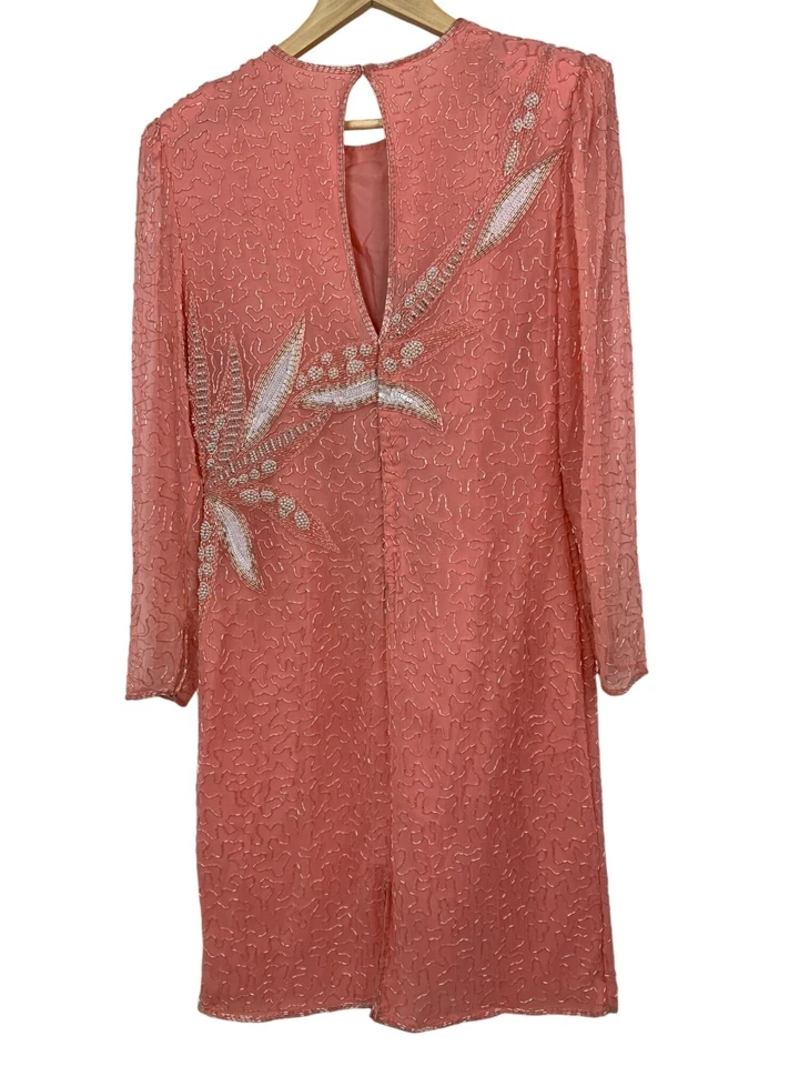 VTG Scala Beaded Dress Pink & White Size L Sheath Style RX10448 Mother of Bride - Image 3 of 4