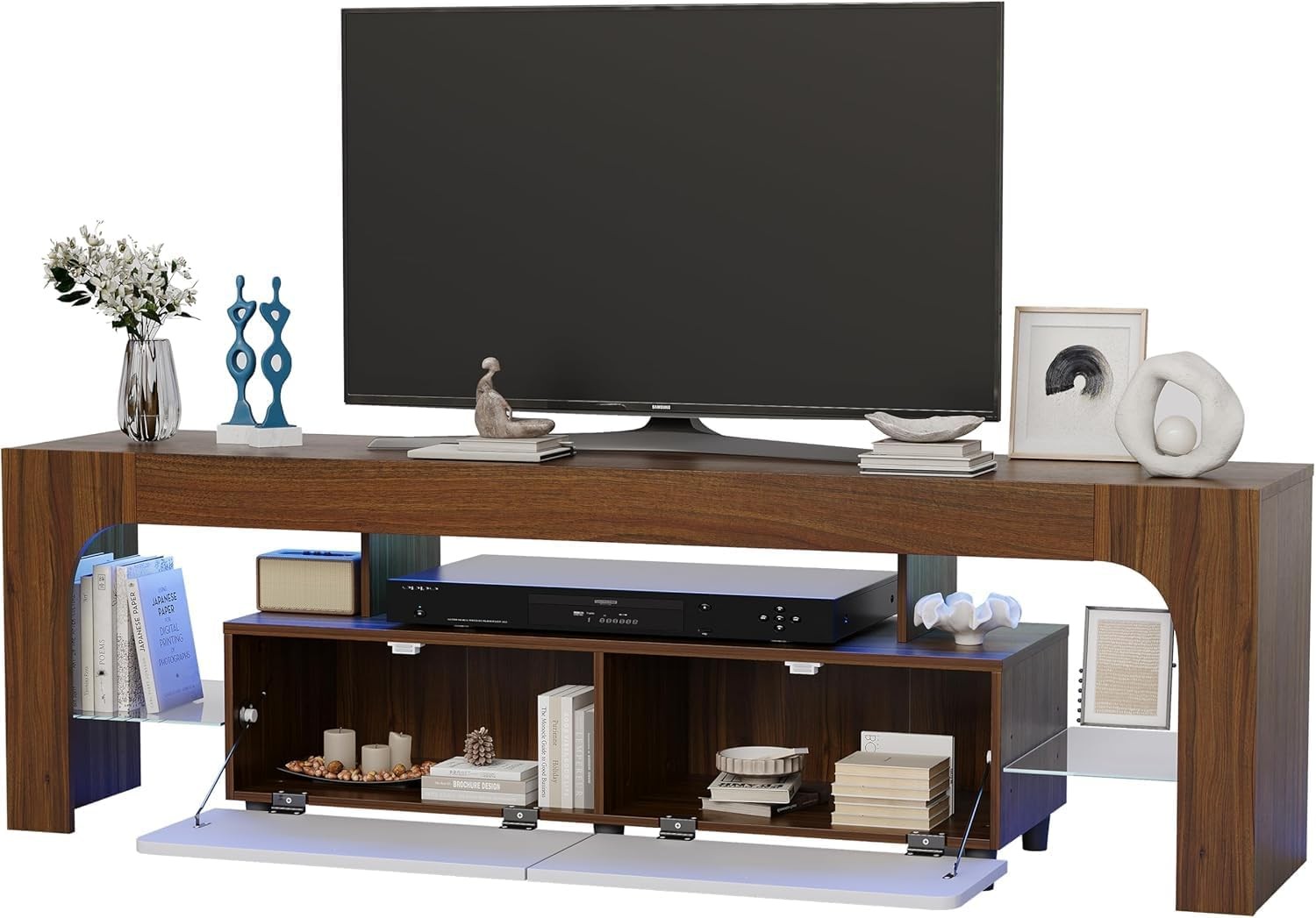 For Tvs Up To 75" Entertainment Center With 16 Color Led Lig