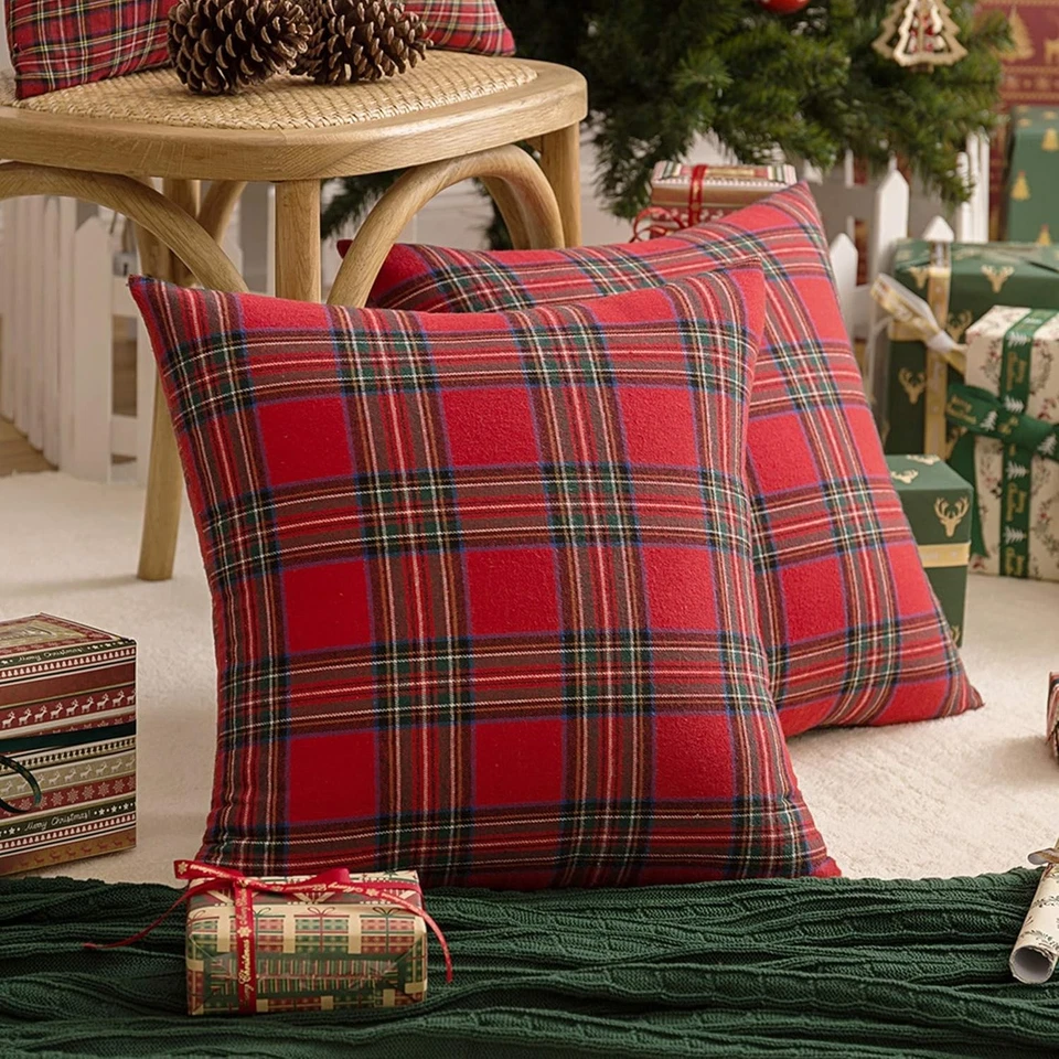 Pacote com 2 capas de travesseiro decorativas xadrez de Natal almofada tartan escocesa - Imagem 4 de 4