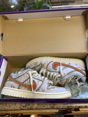 Nike SB Dunk Low Paisley White Orange Beige Low Top Lace Up Men's Sneakers