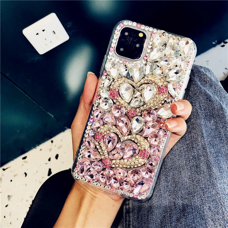 iPhone 11/12 Case Gradient Glitter Bling Heart Rhinestone Cover for Women Girls - Image 4 of 4