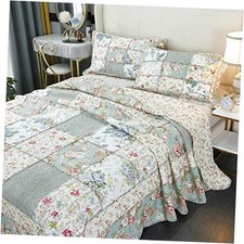 Queen Size Patchwork Quilts Cotton Green Country Floral Green Patchwork