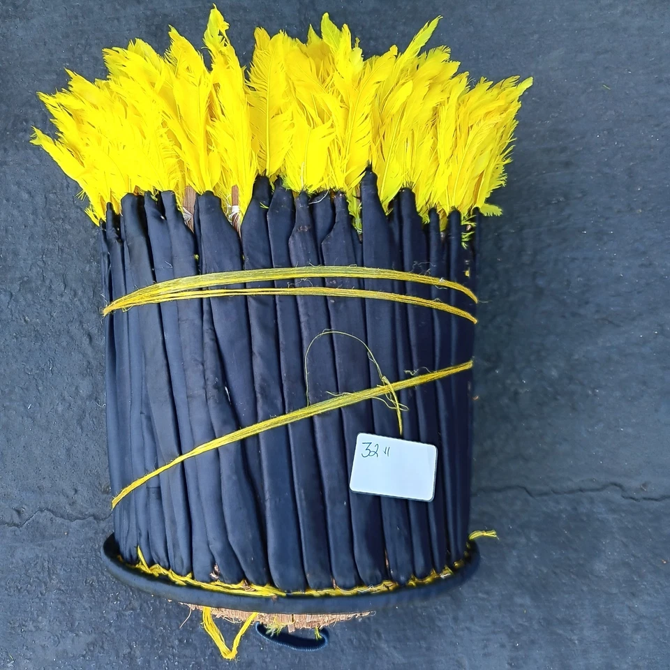 30" Yellow Traditional Feather Headdress Handmade Juju Hat Home Decor  Cameroon - Image 3 of 4