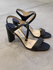 Jimmy Choo NIB Marine 85mm Micro-Studded Leather High Heels in Black Size 38.5