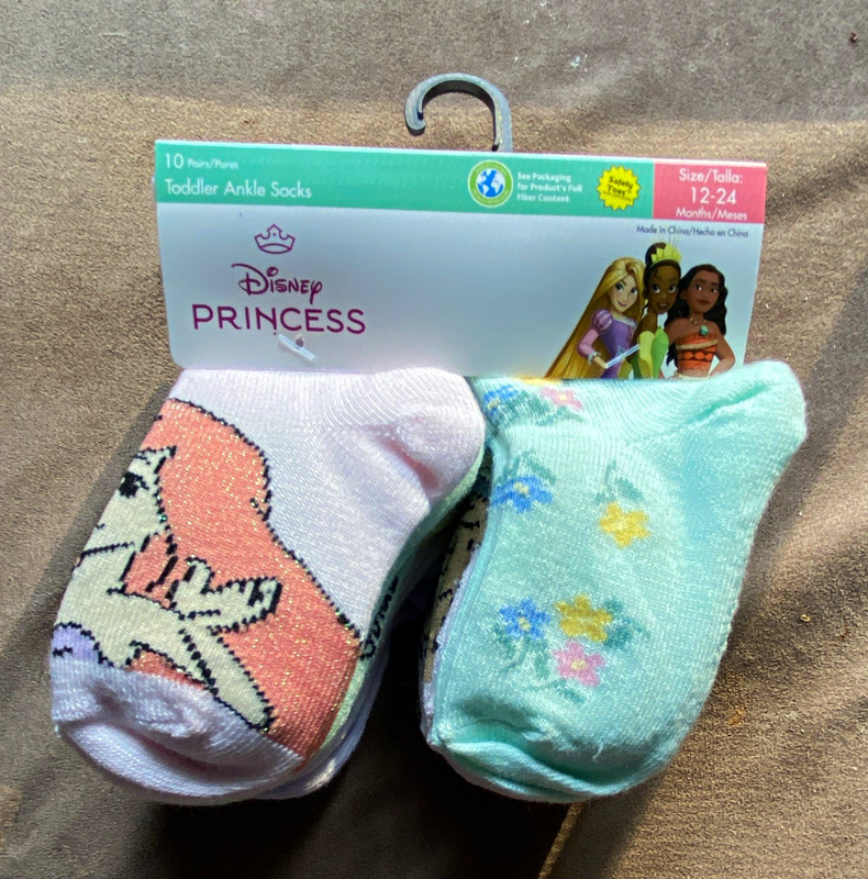 Disney Princess Girls Ankle Socks 10 Pairs Multipack, 12-24 Months Multicolor