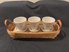 Longaberger Flower Pot Basket Combo With Maple Riser And 3 Green Ceramic Pots