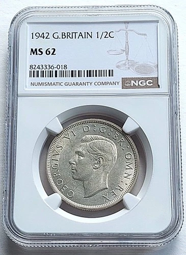 1942 Great Britain 1/2 Crown, NGC  MS 62 , nice silver coin       #2074, # 68-19