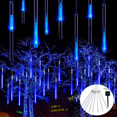 I Solar Meteor Lights 10 Tubes LED Rainfall Outdoor Waterproof Christmas