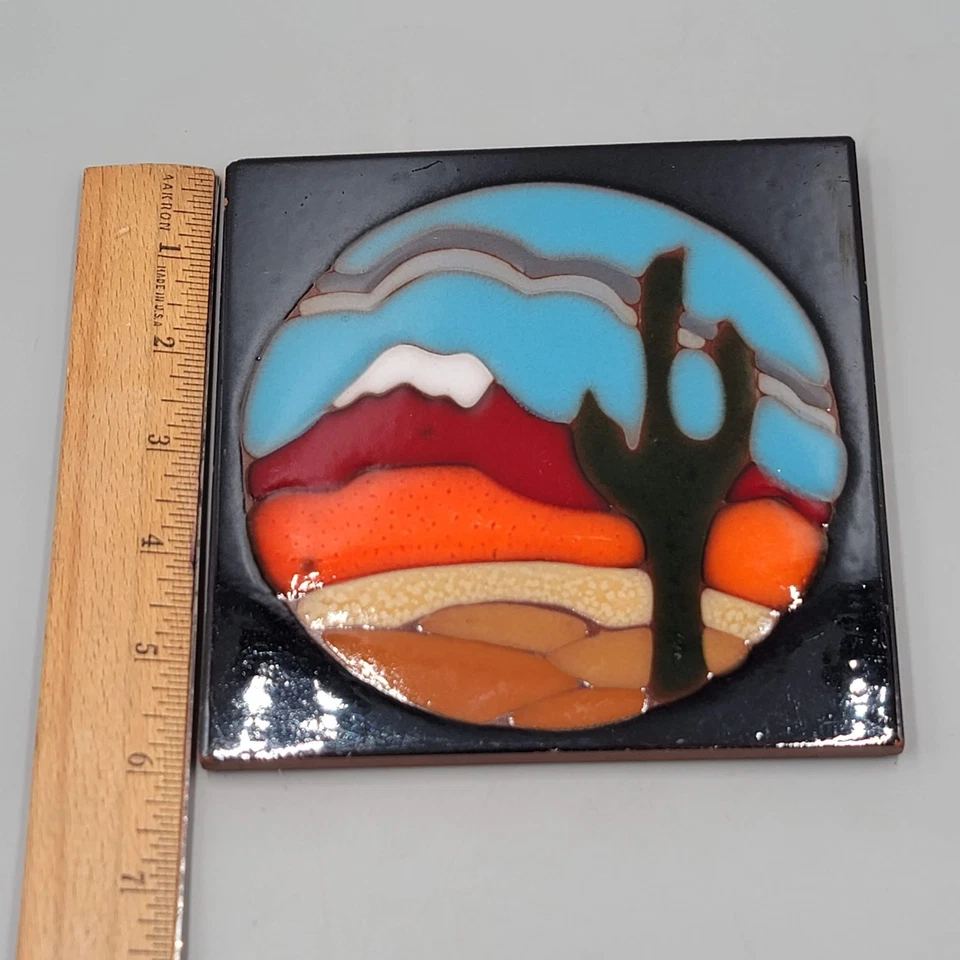 Azulejo de arte de cerámica Simagres hecho en Italia remache esmalte desierto cactus suroeste Foto 4 de 4