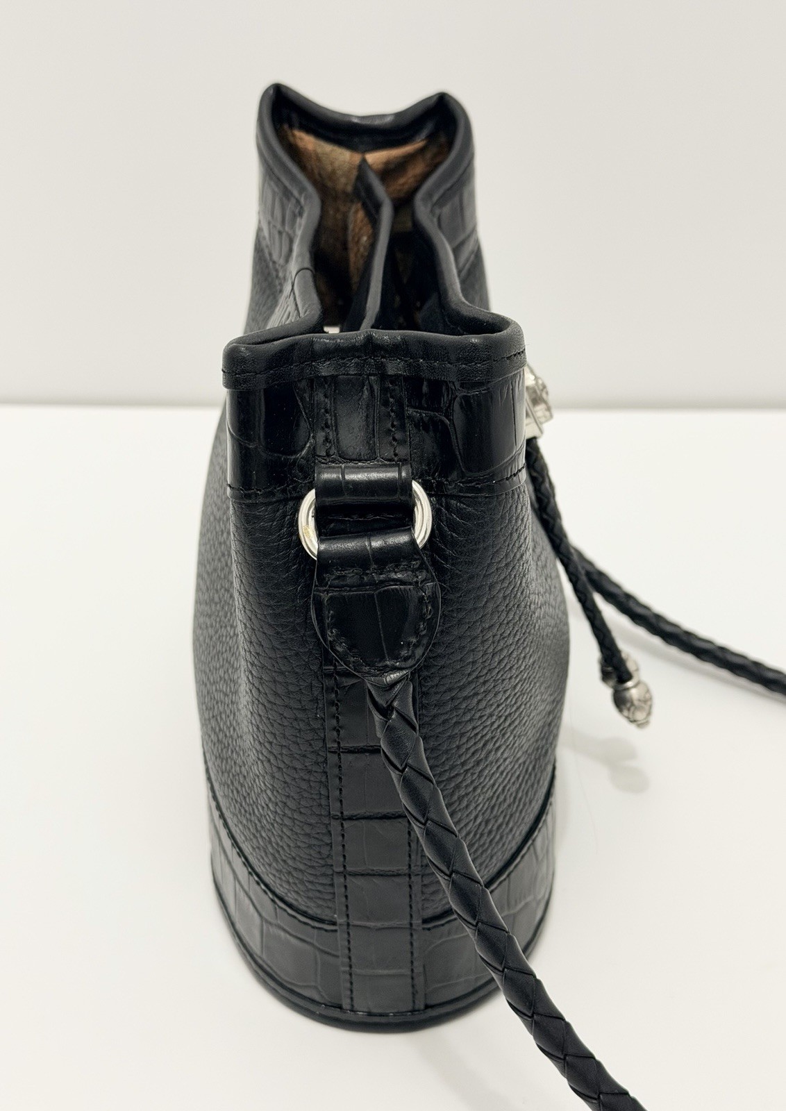 Brighton Small Bucket Drawstring Croc Embossed Le… - image 3