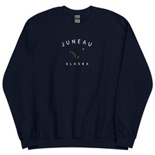 Juneau, AK  Embroidered Alaska Flag, Navy Crewneck Sweatshirt - Vintage Style